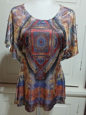 Vintage Appropriate Behavior Boho Floral Short Sleeves Blouse Top Y2K Size L